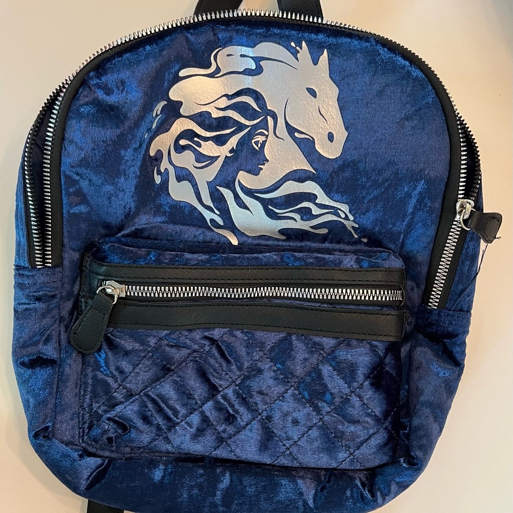 Disney Frozen II Elsa And Anna Soft Blue Velour Kids Small Backpack